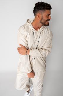 Set Windbreaker hanorc si pantalon lung din fas Cream