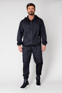 Set Windbreaker Jacheta cu fermoar si pantalon lung din fas Black