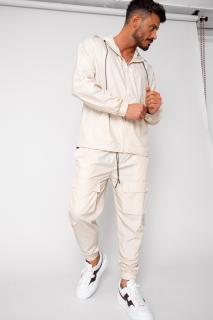 Set Windbreaker Jacheta cu fermoar si pantalon lung din fas Cream