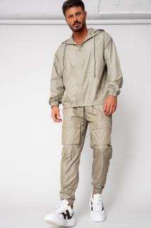 Set Windbreaker Jacheta cu fermoar si pantalon lung din fas Dark Olive