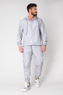 Set Windbreaker Jacheta cu fermoar si pantalon lung din fas Grey