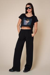 Tricou Crop Top Imprimat Black