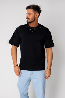 Tricou cu accesorii metalice la gat Black