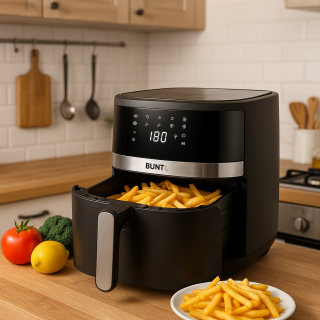 BUNTZ Air Fryer digital, XL, Arete BAF-65S, 1600W, 6.5L, control tactil, 10 programe presetate, termostat reglabil: 80-200  C, timer 60 min, Negru