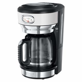 Cafetiera Russell Hobbs Retro Classic Blanc 21703-56, 1000 W, 1,25 l, Tehnologie avansata cu dus, Functie pause and pour, Mentinere la cald, Alb Inox