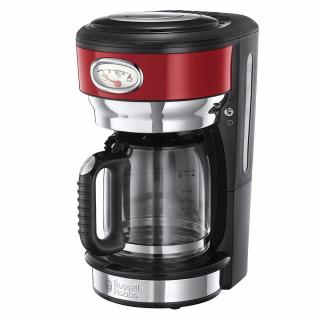 Cafetiera Russell Hobbs Retro Ribbon Red 21700-56, 1000 W, 1,25 l, Tehnologie avansata cu dus,Mentinere la cald, Rosu Inox