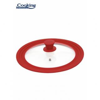 Capac sticla cu margine din silicon ajustabila pe 3 dimensiuni 22 24 26 cm, rosu, cooking by heinner