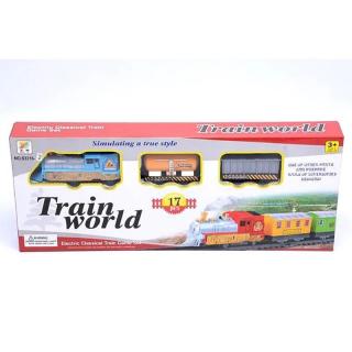 Circuit Tren Electric, 17 piese, 1 locomotiva, 2 vagoane marfa, muticolor