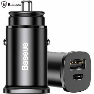 Incarcator auto Baseus Square, 30W, 1xUSB, 1xUSB-C, 5A, Negru