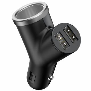 Incarcator Auto Baseus Y-Type cu Extensie Bricheta 2x USB-A, 3.4A, Negru