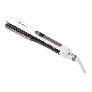 Placa de indreptat parul Rowenta SF7510F0 BrushStraight Premium Care, LCD, 130 - 200   C, placi mobile, ionizare, Cashmere Keratin, Alb Mov