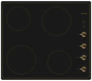 Plita electrica Pyramis Retro VINTAGE, 4 zone de gatit, 9 trepte de putere, control cu butoane reostatice, indicator caldura reziduala, finisaj Beige si Sticla neagra