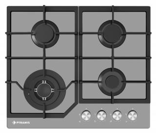 Plita gaz Pyramis 60PG 6614 Grey Glass, Wok si Fonta