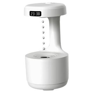 Umidificator De Aer, Sistem Anti-Gravitatie, Pulverizare Ceata Rece, Silentios, Alimentare USB, Capacitate 800ml, Lumina Ambientala, Afisaj Digital Ora, Oprire Automata, Alb