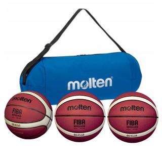 Pachet 3 mingi baschet Molten:  BG4550 + 2 BG3850 + geanta