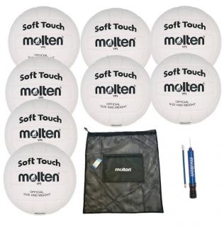 Pachet 8 Mingi Volei Molten VP5 Soft Touch + Sac Transport + Pompa DHP21