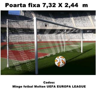 Poarta de fotbal profesionala aluminiu, fixa 7,32 x 2,44 m dimensiune oficiala,