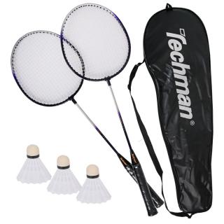 Set 2 rachete badminton Techman TB2011 + 3 fluturas plastic si husa