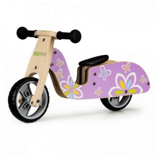 Bicicleta de echilibru din lemn cu roti EVA Ecotoys LC-V1330 - Violet cu fluturasi