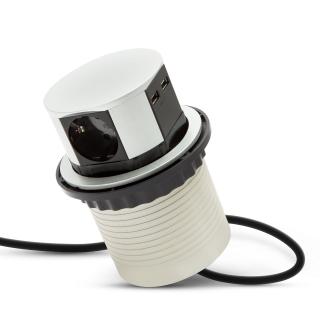 Bloc multipriza incorporabil in blat  birou, 3 prize, 2 x USB, cablu 1.5M