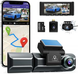 Camera auto DVR AZDOME M550, Tripla, 4K, WiFi, GPS, Unghi 170, WDR, G-Sensor, Mod parcare, Card 64Gb inclus
