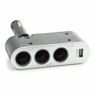 CARGUARD - Priza tripla pentru bricheta auto + USB 1A