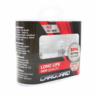 CARGUARD - Set de 2 becuri Halogen H3, 55W +50% Intensitate - LONG LIFE