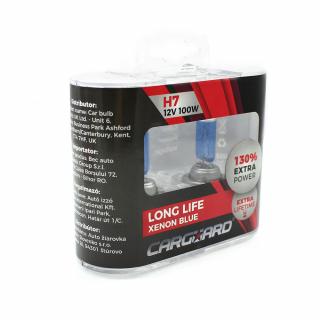 CARGUARD - Set de 2 becuri Halogen H7, 100W +130% Intensitate - LONG LIFE