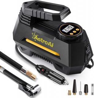 Compresor Auto AstroAI  12V, 100PSI, Digital, Lumina de urgenta, Adaptoare incluse, Negru