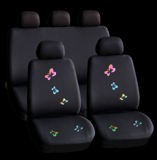 Huse universale pentru scaune auto, cu fluturasi, culoare negru, 9 piese