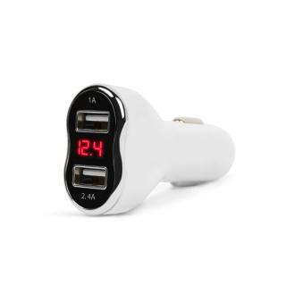 Incarcator bricheta auto telefon - 2 x USB, cu voltmetru DC 12 - 24 V - alb