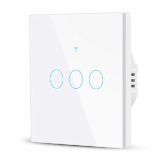 Intrerupator Smart cu Touch FN3C, 3 canale, Sticla Securizata, Tuya, Life Smart, RF 433MHz, Alexa, Google Assistant, fara nul