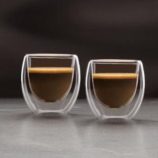 Pahar de sticla borosilicalata cu perete dublu pentru ceai, cafea sau capucino - 80 ml - 2 buc cutie
