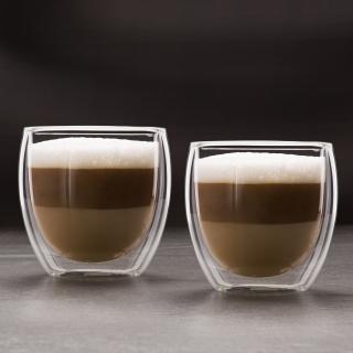 Pahar din sticla borosilicata cu perete dublu pentru cafea si cappuccino  - 250 ml - 2 buc cutie