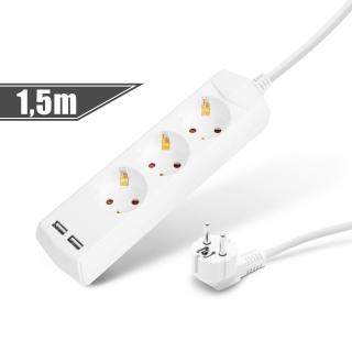 Prelungitor 3 x 1,5 mm  ² - 1,5 m - cu 2 x USB