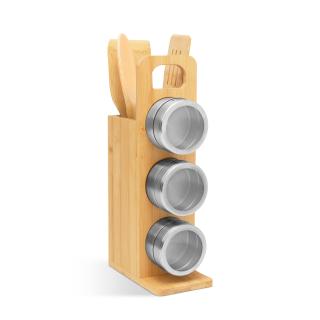 Raft suport magnetic pentru condimente - set de scule bucatarie din bambus - 7 piese - 80 x 135 x 275 mm