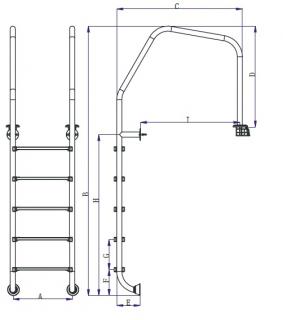 Scara piscina gratar perimetral din inox cu 5 trepte Emaux OF515-S