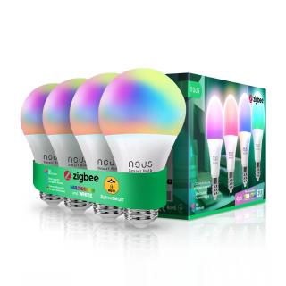 Set 4 becuri LED RGB Smart NOUS P3Z ZigBee, E27, Control din aplicatie smartphone