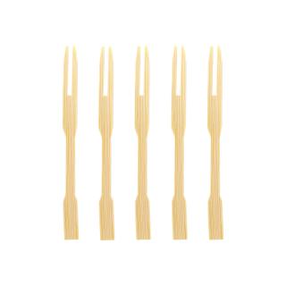 Set betisoare din bambus tip furculita pentru aperitive si delicatese, lungime 9 cm - 40 buc pachet