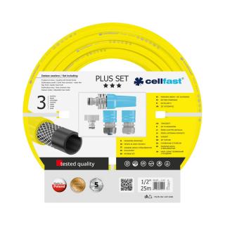 Set furtun pentru gradina Cellfast Plus cu 3 straturi, 1 2  , Armat, 25m, protectie UV, stropitor, conector