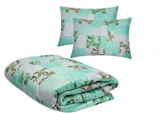 Set pilota primavara vara si 2 perne Viseo Green Flowers SomnART, microfibra, 150 g mp, 180x200 cm + 50x70 cm