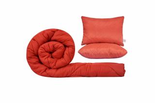 Set SomnART gama Coral, Pilota 200x220 cm si 2 perne 50x70 cm Rosu