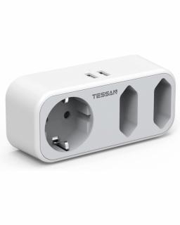 Triplu stecher cu USB Tessan TS-324, 16A, 2xUSB 2.4A