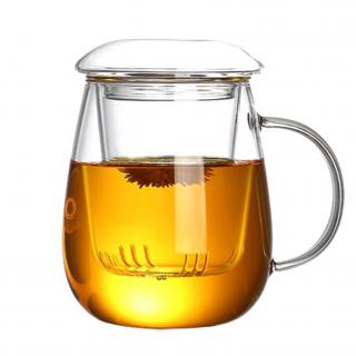 Cana 300 ml pentru ceai din sticla borosilicata cu infuzor si capac