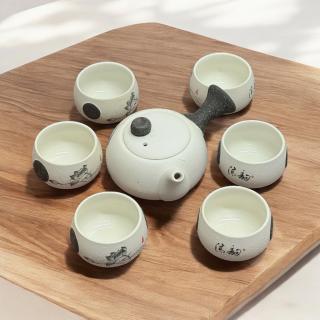 Set Ceainic 150 ml si 6 Cupe, Ceramica, Black