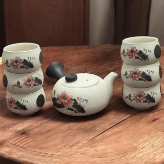 Set Ceainic 150ml si 6 cupe, Ceramica, Red
