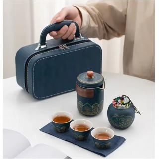 Set Ceainic 350 ml, 3 cupe din Portelan si recipient pentru ceai, ROYAL SAPPHIRE