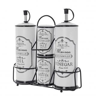 Set Oliviera PARIS 4 piese ceramica si suport metalic, Alb