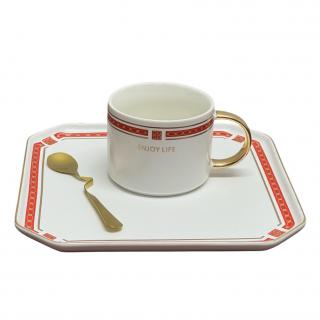 Set Portelan Ceasca si Platou 20x20cm, ENJOY LIFE, 200 ml
