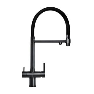 Baterie bucatarie cu 3 cai pentru filtru de purificare, neagra